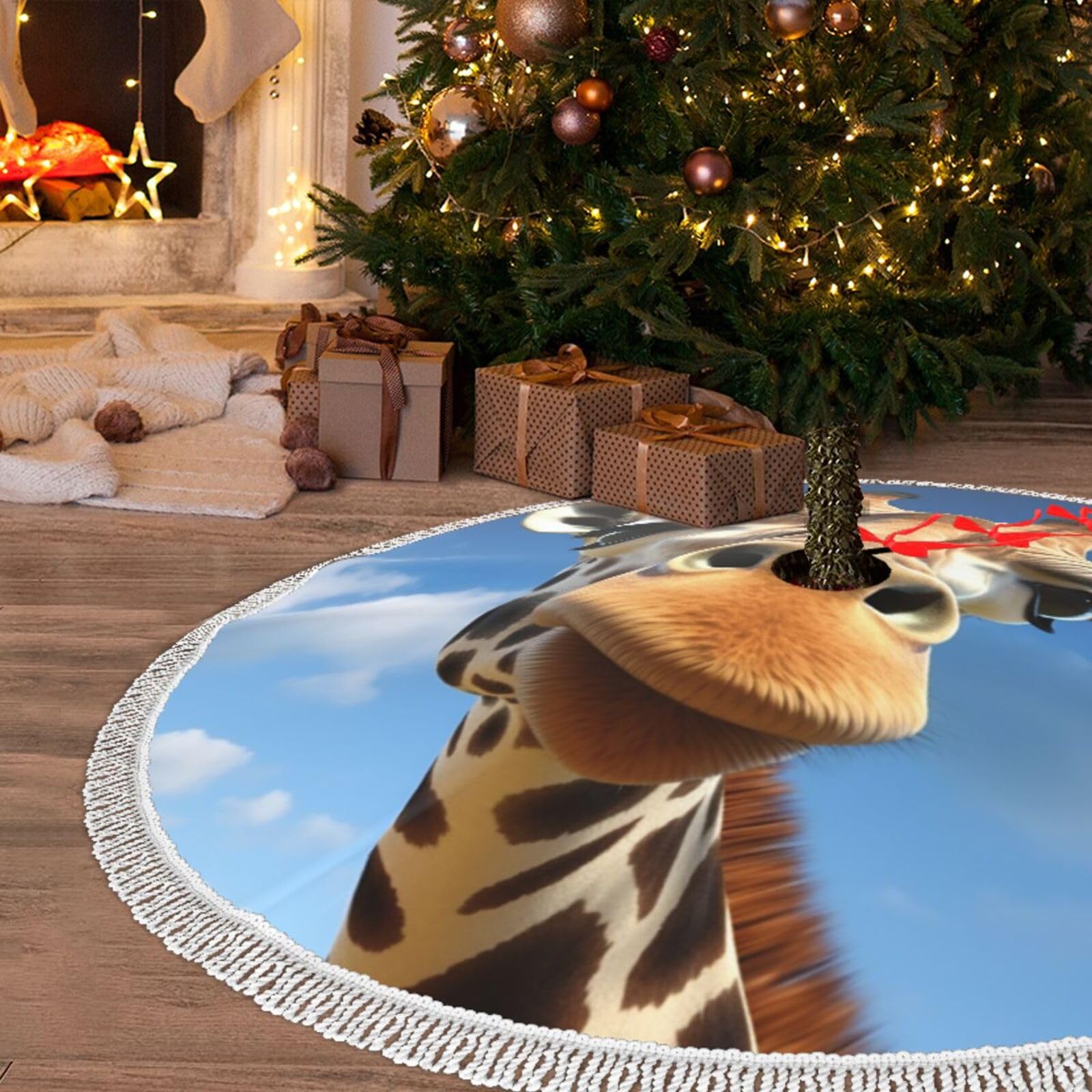 Jupe de sapin de Noël 121,9 cm en peluche douce, tapis de sapin à pompons pour le Nouvel An