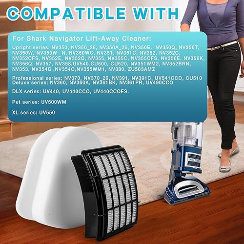 Miniatura 2 de Filtro de repuesto NV360 para Shark Navigator Lift Away Vacuum ZU503AMZ, NV350, NV351, NV352, NV355, NV356E, NV357, NV360, NV370, UV550, 1 HEPA + 2