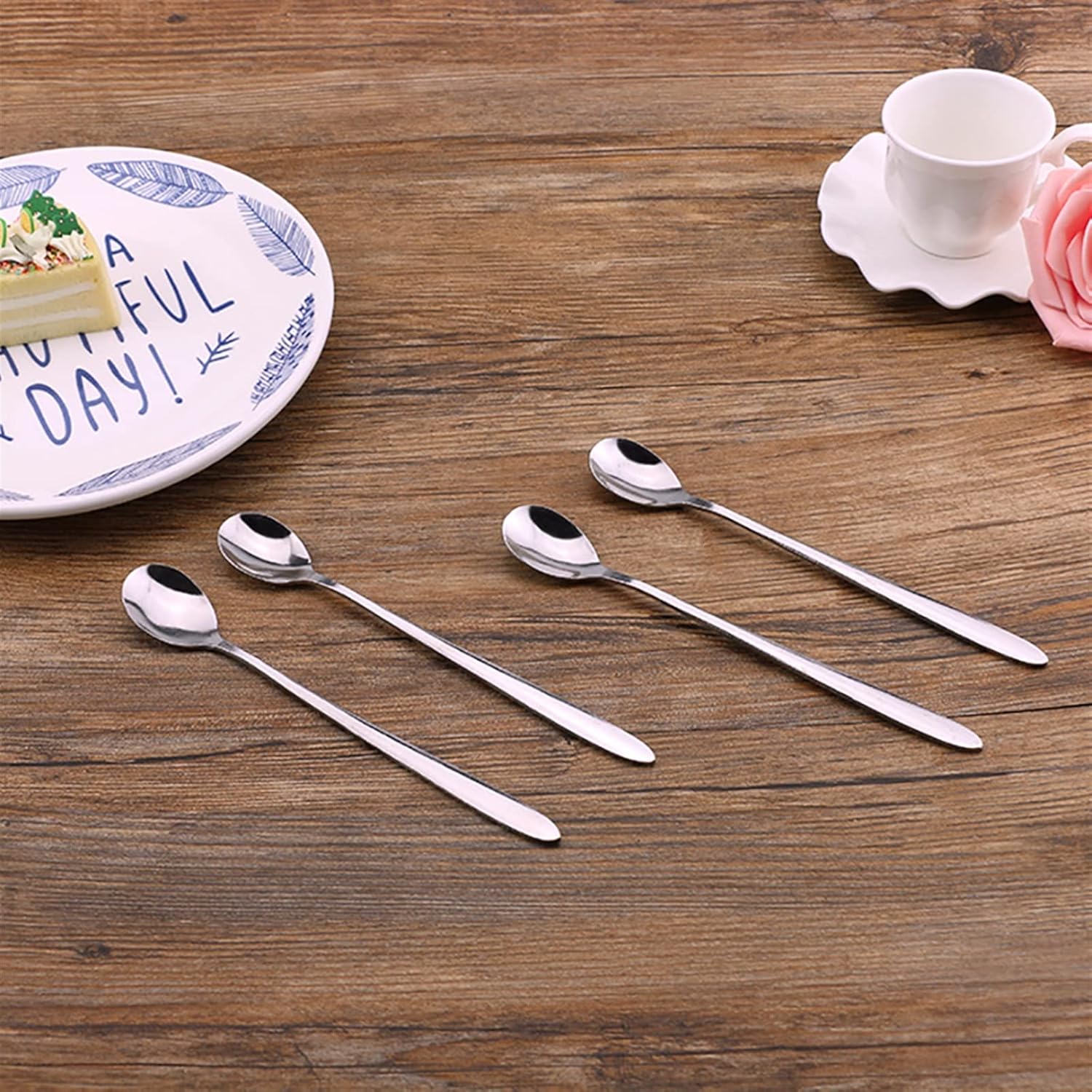 Coffee Scoops 2Pcs Long Handle Stainless Steel Tea Coffee Spoons Ice Cream Scoop Cutlery Set