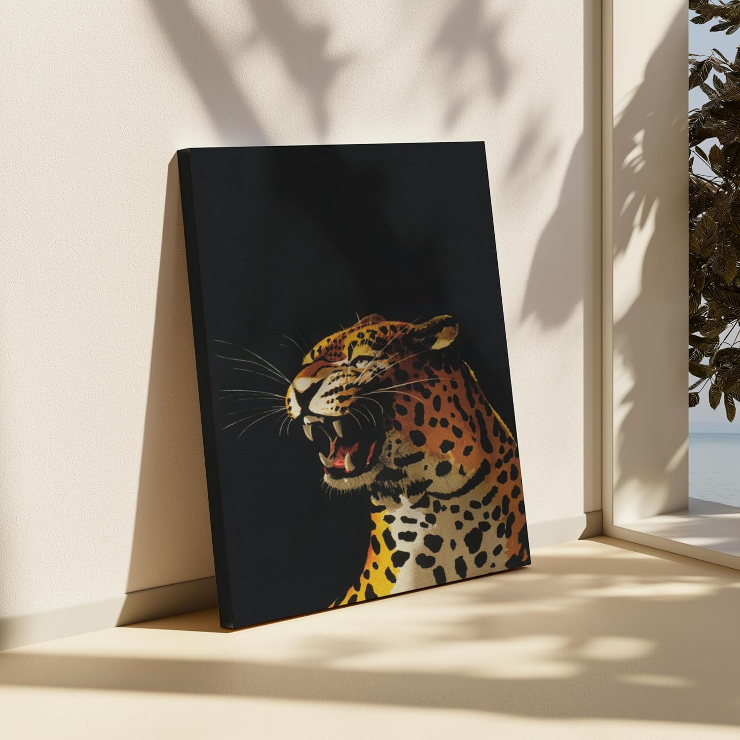 Poster Master Leopard Canvas - Roaring Leopard Print - Safari Art - Wildlife Art - Great Gift for Him, Her, Animal Lover - Minimal Wall Decor for Bedroom, Living Room, Office - 8x10 STRETCHED Canvas