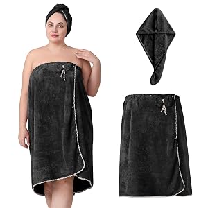 OneDream Plus Size Towel Wrap for Women Adjustable Towel Wrap Women with Hair Towel XXL-XXXXL Bath Towel Dress