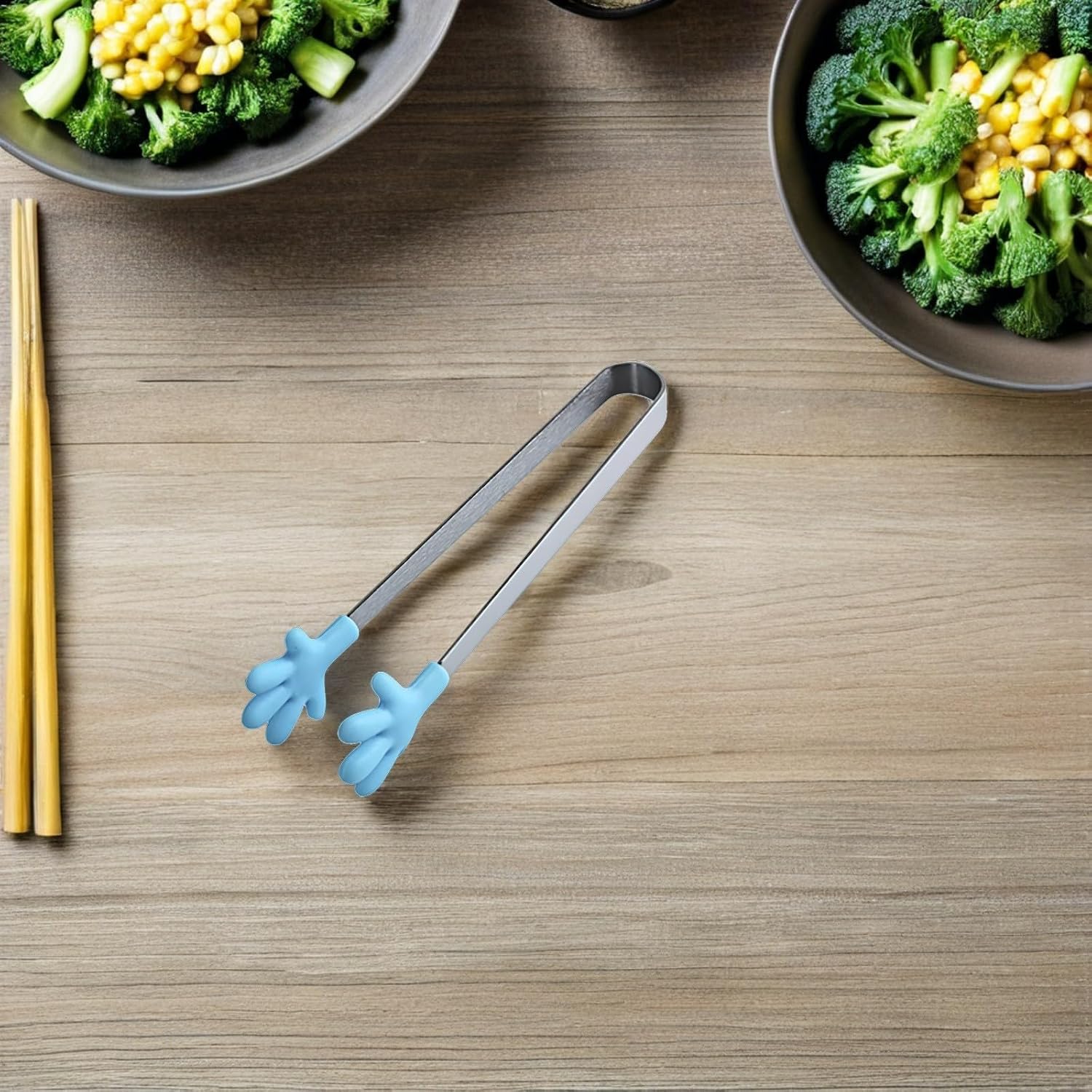 5pcs Mini Silicone and Stainless Steel Tongs for Serving Sugar and Snacks, Lightweight Hand Shape Food Picks with Non-slip Tips, for Outdoor Activities and Buffets