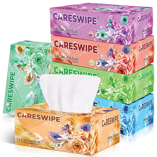 Careswipe 2 Ply Face Tissue Paper 600 Pulls 1200 Sheets | 100 Pulls Pack of 6 | Oil Control | Skin Clarifying | Skin Friendly Tissue