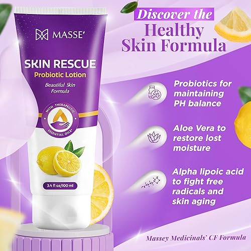 Miniatura 3 de Massey's Skin Rescue Probiotics Lotion - Loción diaria para hombres y mujeres - Aroma refrescante a limón - Humedad no grasa para una piel suave y