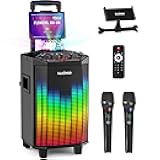 MASINGO New Karaoke Machine for Adults and Kids with 2 Bluetooth Wireless Microphones. Portable Singing PA Speaker System with Party Lights, Lyrics Display Holder, and TV Cable. Festoso X9