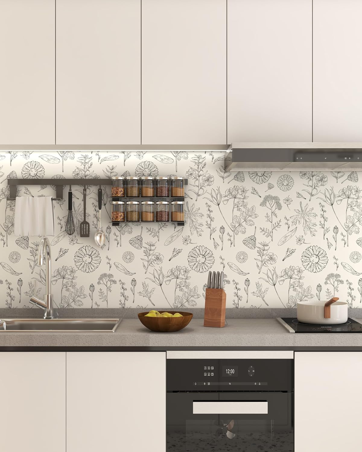 PeonyQueen Beige Floral Wallpaper Peel and Stick Wallpaper 17.3"x393" Boho Contact Paper for Cabinets Self Adhesive Wall Paper for Bedroom Removable Waterproof Beige and Brown Flower Leaf Wallpapers