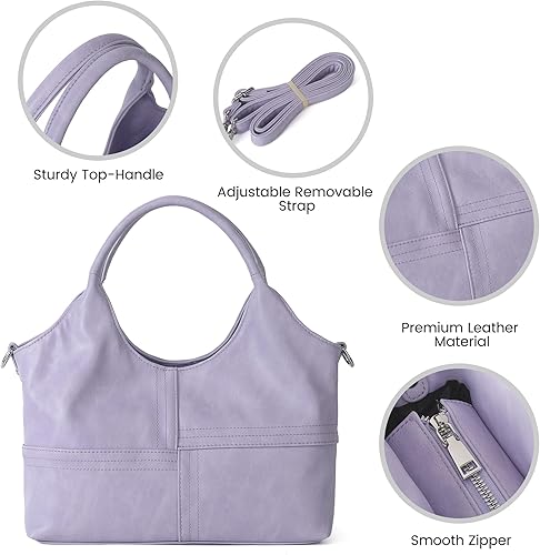 Miniatura 4 de KOGTLA Bolsos de cuero vegano para mujer con correa de bandolera desmontable, bolsos de mano para damas, bolsos tote estilo hobo con asa superior