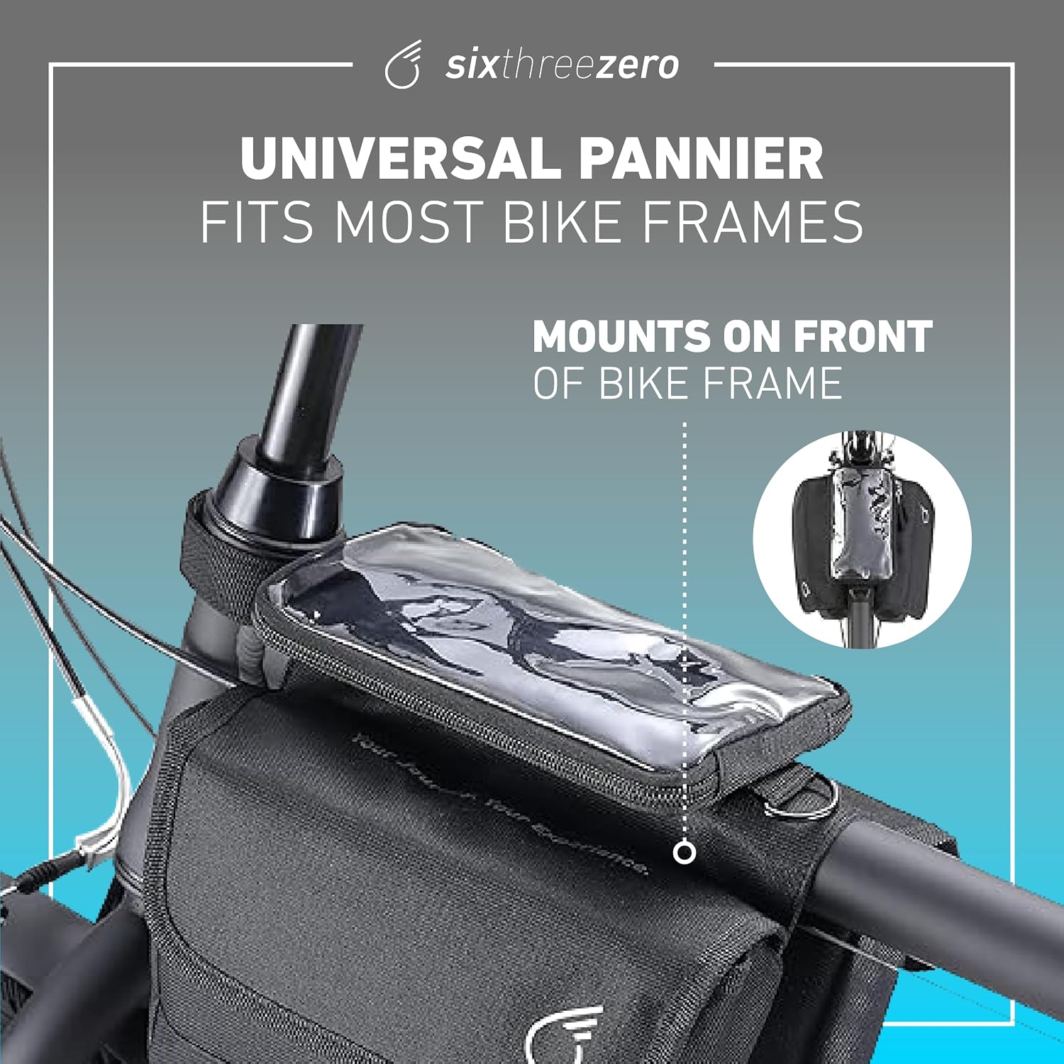 sixthreezero Frame Mount Bike Bag, Waterproof Universal Bicycle Pouch, Double Sided Cargo Storage Bags for Top Tube with Phone Holder