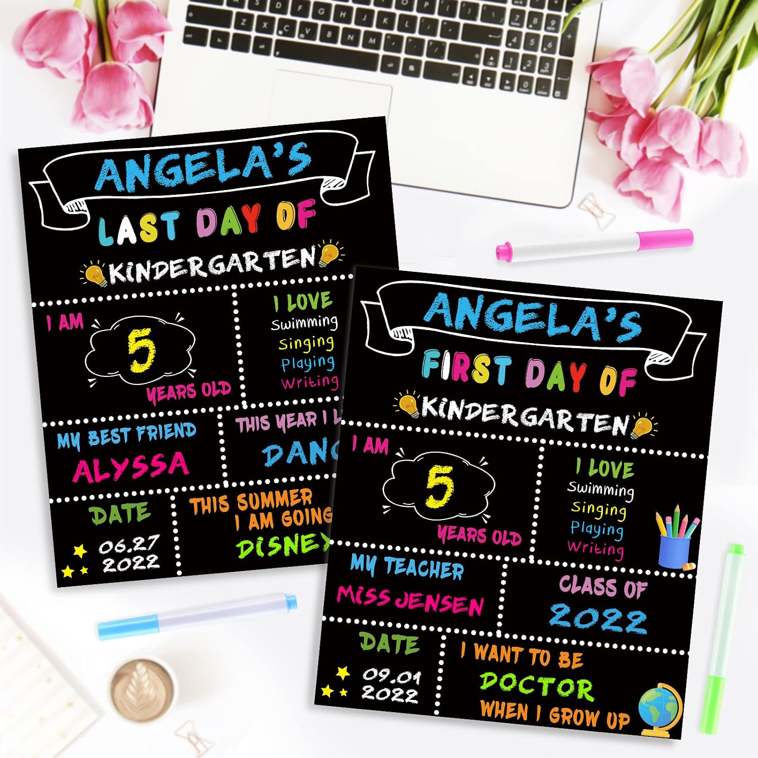 14 Pack First Day and Last Day of School Board Signs- Include 5 Markers - 12" x 10" Back to School Chalkboard Sign for Kids, Double Sided First 1st Day Photo Prop Sign for Preschool/Kindergarten thumbnail