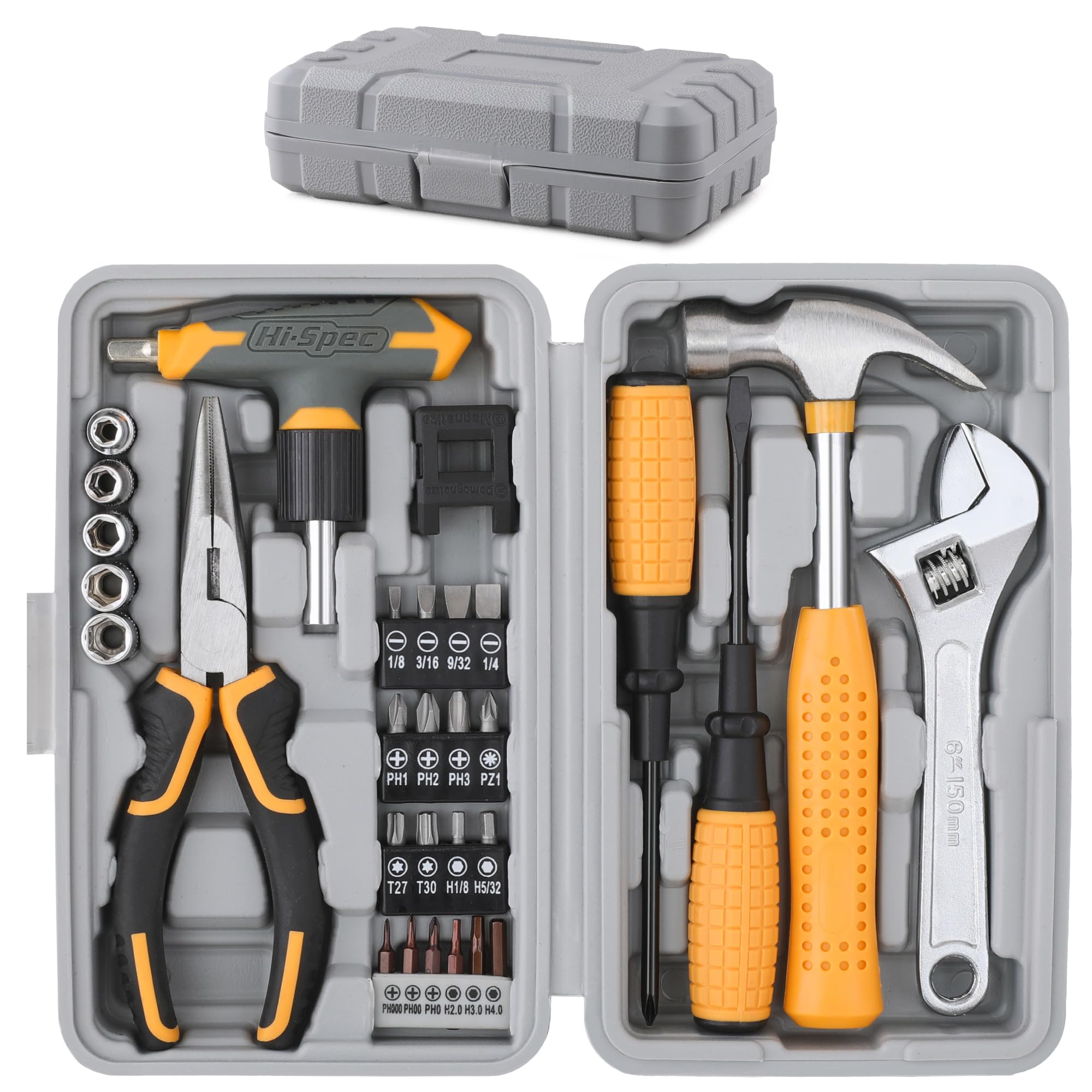 Hi-Spec 30pc Magnetic T-Handle Ratchet Wrench and Screwdriver Set. Small Compact Hand Tool Kit Set with Sockets for Home & Car & Office. Toolkit