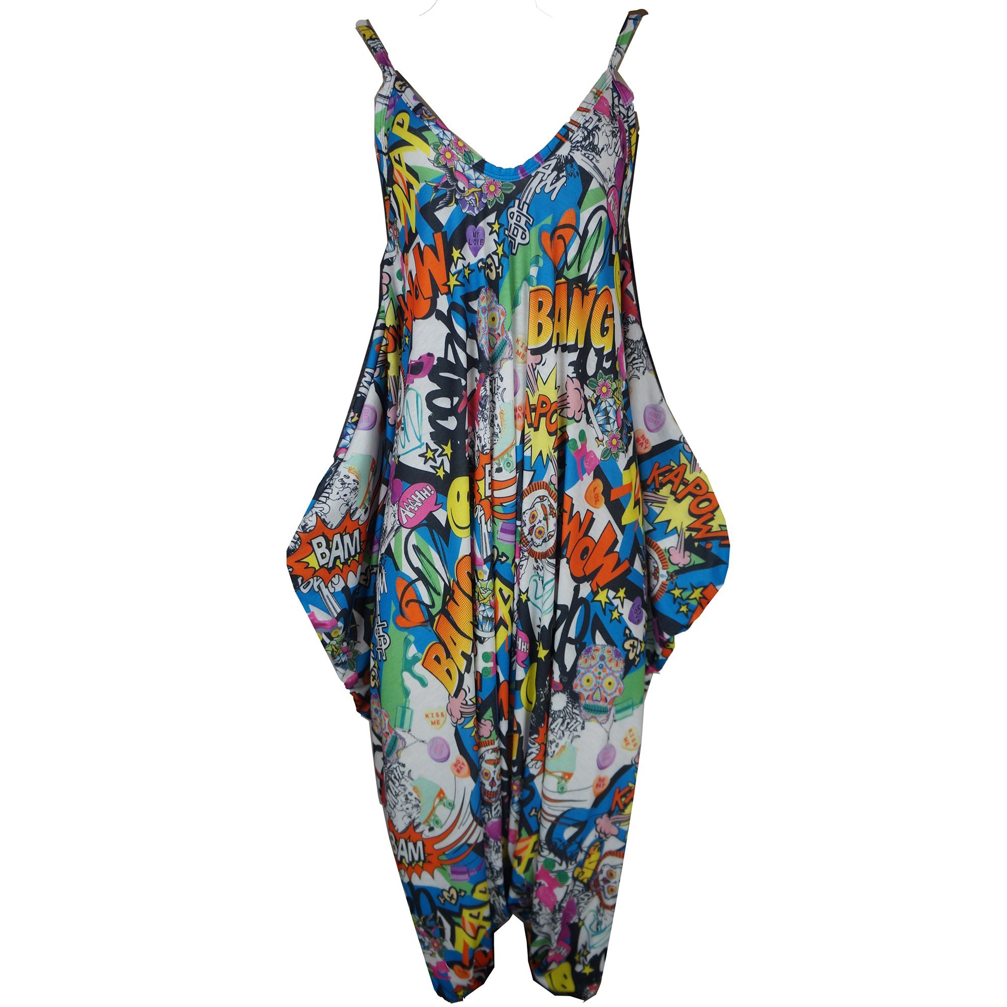 WearAll Women's Lagenlook Strappy Baggy Harem Jumpsuit Dress Top Playsuit Cami - Bang - One Size