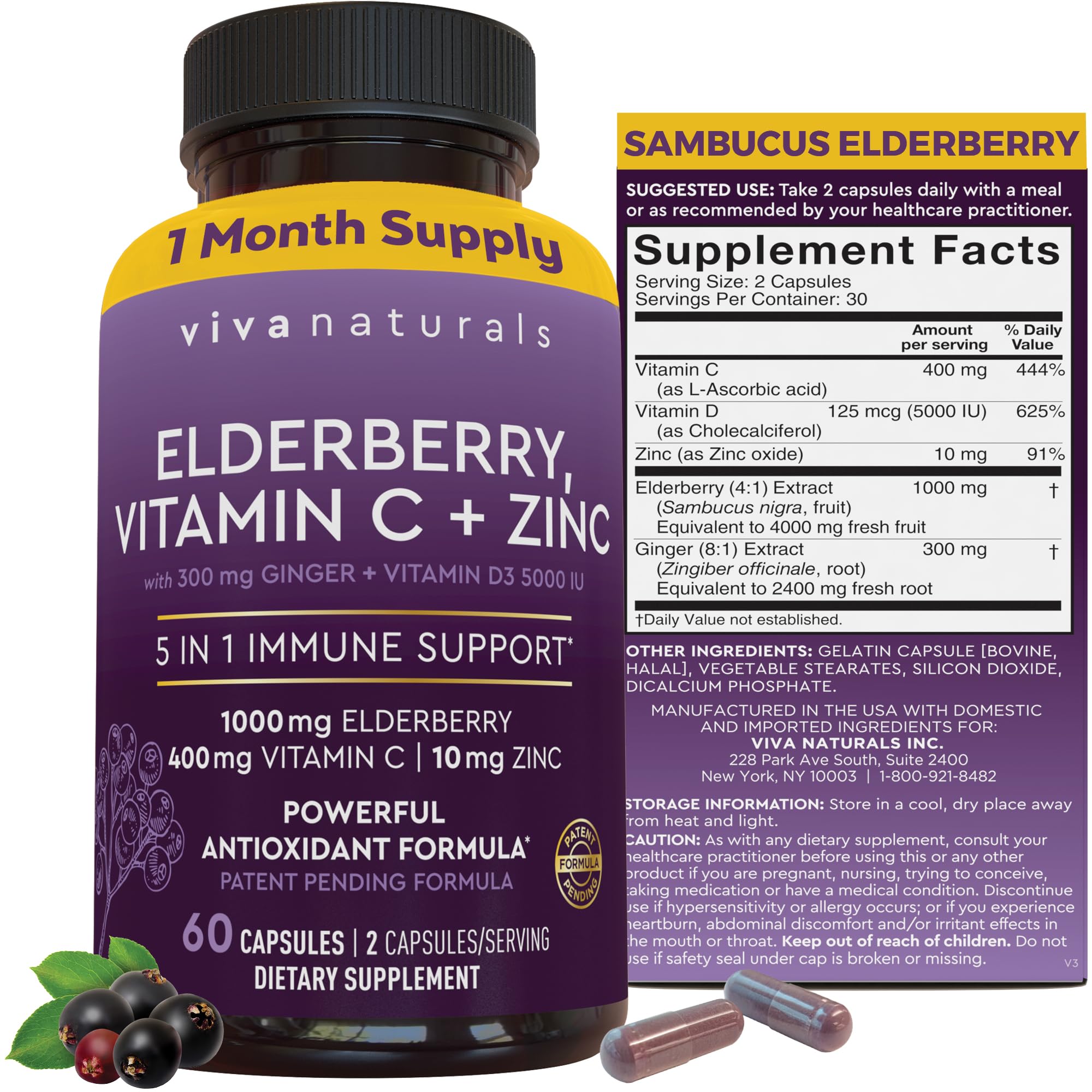 Viva Naturals Black Elderberry 1000mg