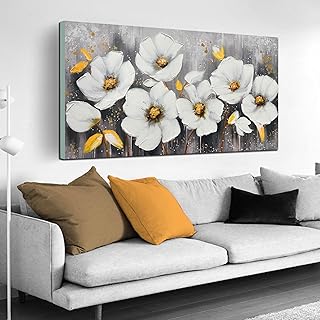 CIRABKY White Flower Canvas Wall Art for Living Room - Modern Hand Painted Wall Art for Office - Teen Girls Room Decor for Bedroom 29" x 59"