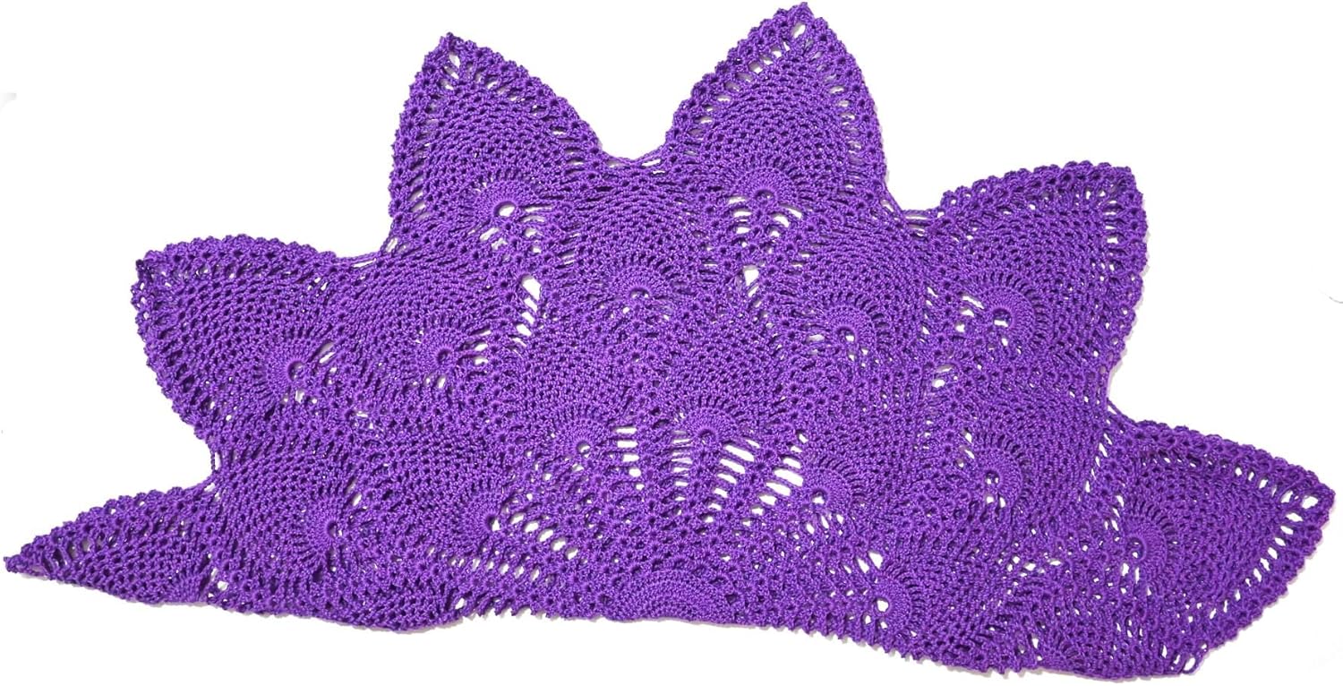 BIBITIME Crochet Pineapple Flower Lace Doilies Round Tablecloth Round Coasters Placemat Tables Sofa Cover (32 in to 35 in,Pack of 1PC, Dark Purple)