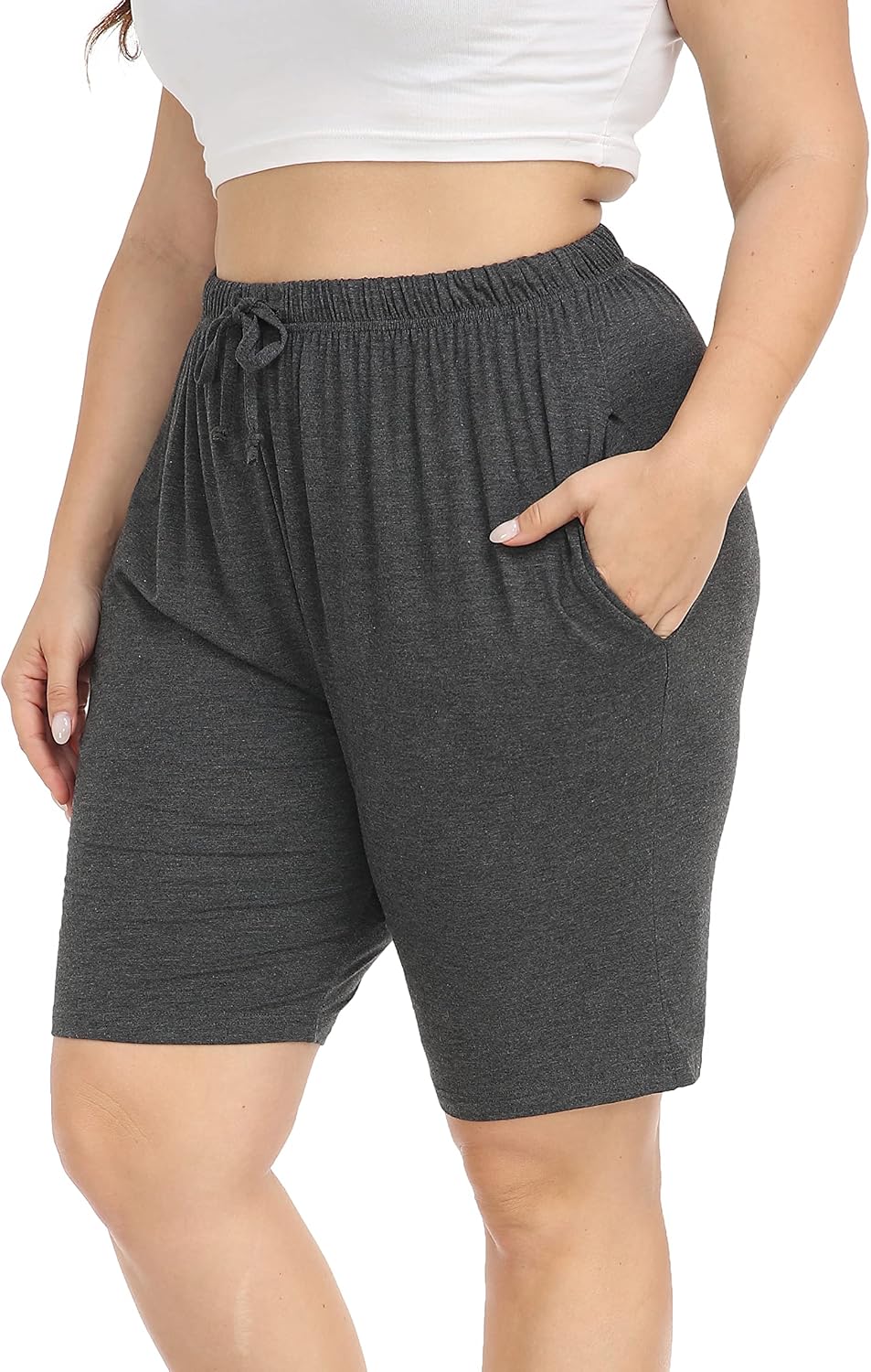 Cheapestbuy Women's Plus Size Bermuda Shorts Casual Summer Sweat Shorts Cotton Lounge Yoga Shorts with Pockets Drawstring