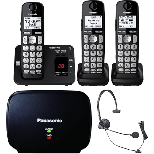 Panasonic DECT 6.0 Expandable Cordless Phone System with Answering Machine and Call Blocking - 3 Handsets - KX-TGE433B (Black)