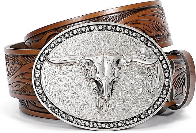 SANSTHS Western Ceinture Cowboy Ceintures pour hommes Femmes, Western Leather Belts Ceintre en cuir Embossé pour Jeans
