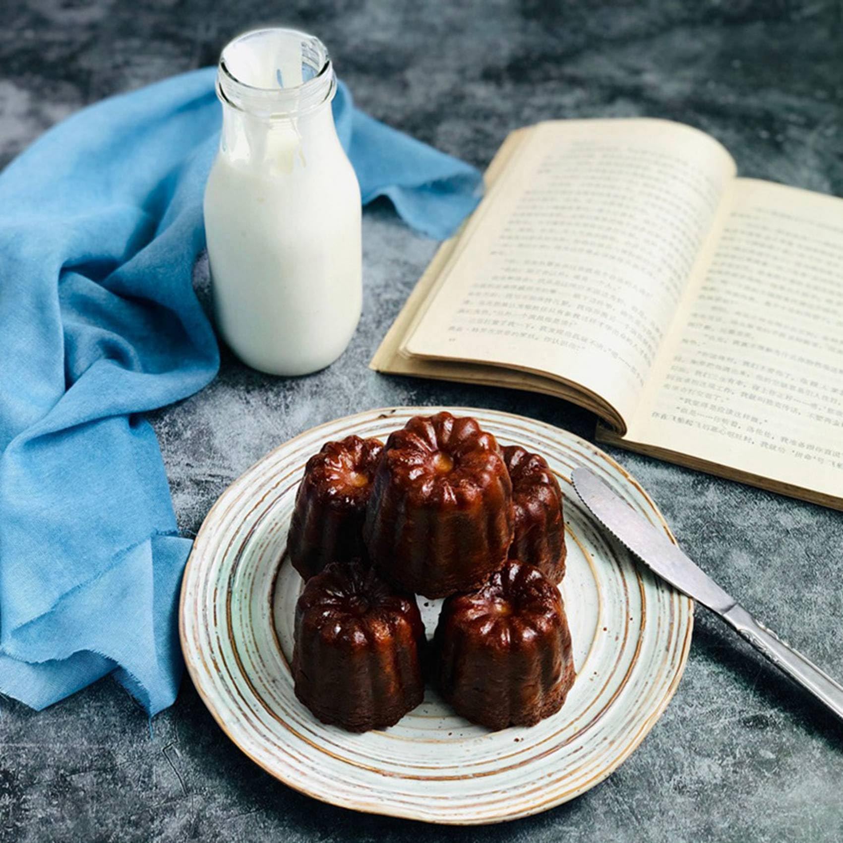 Moule à Canele, Coupe à Muffins à Cannele, Moule à Cannele Antiadhésif 12 Pièces Canneles Gris-Noir