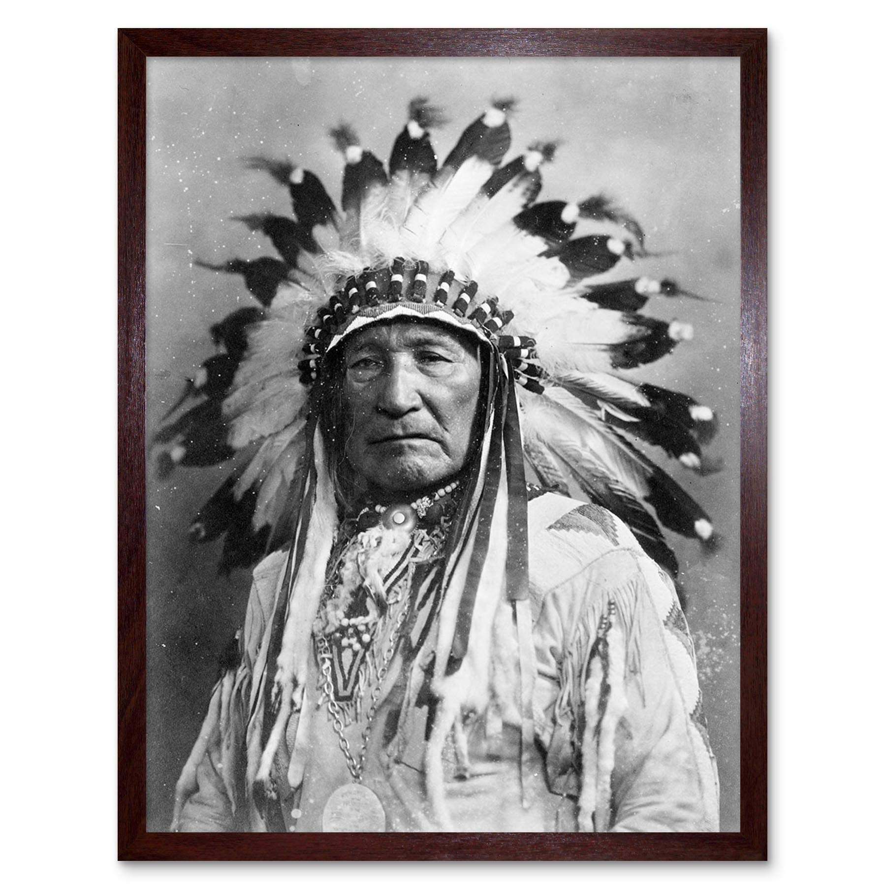 Wee Blue Coo Vintage Native American Dian Mountain Chief Art Print Framed Poster Wall Decor 12X16 Inch