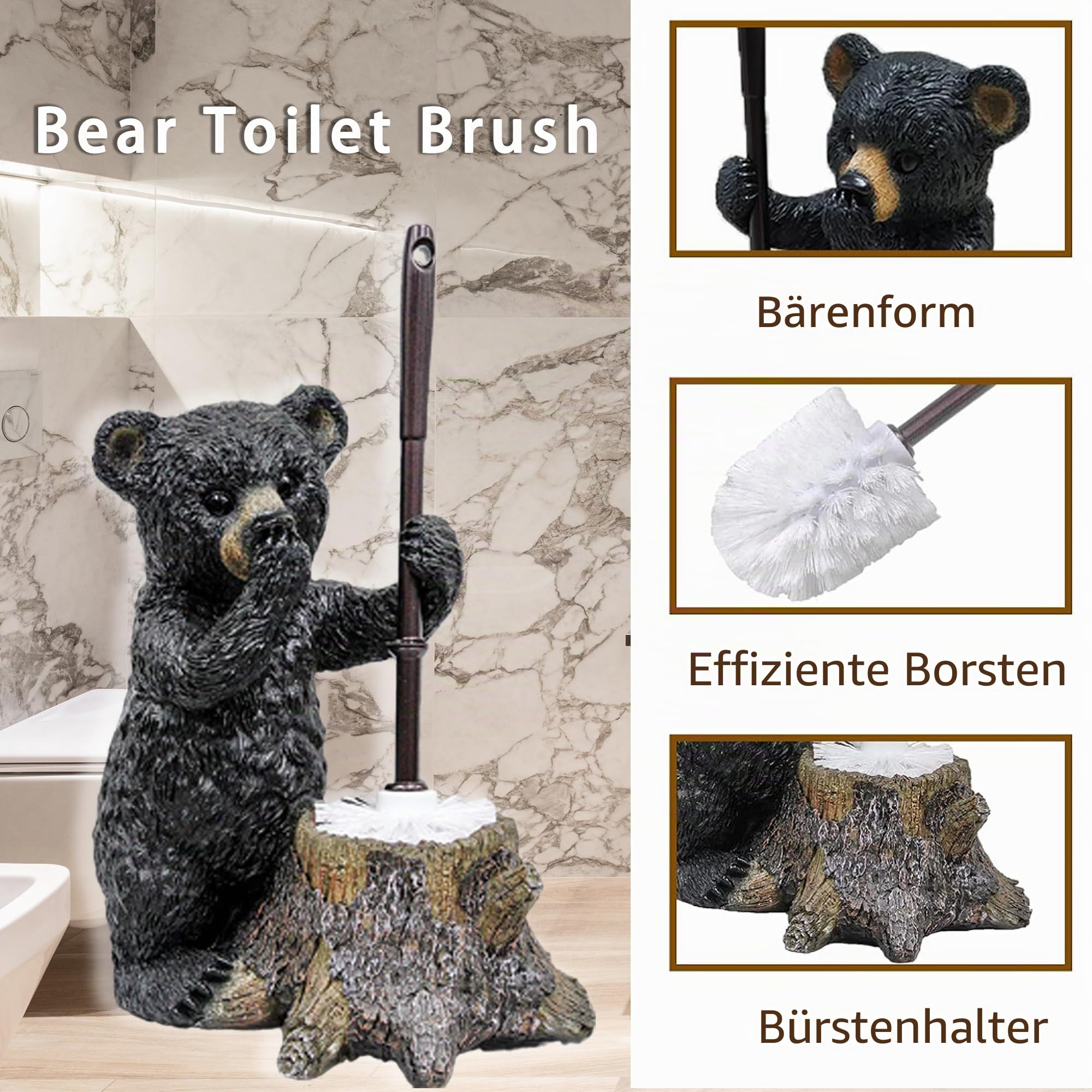 WC-Bürstenhalter-Set für Badezimmer, super niedlicher Bärensockel, solide WC-Bürste und Halter, Flexibler und langlebiger Stil, stilvolle WC-Reinigungsbürste, platzsparend, WC-Bürsten für Badezimmer