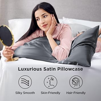 Bedsure Satin Pillowcase 2 Pack Similar to Silk Pillow Cases Standard Size, Pillow Case for Sleeping Women with Envelope Closure, Gifts for Women Men, Space Grey, 20x26 Inches