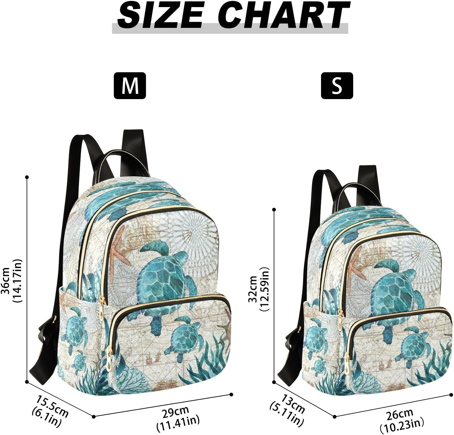 Vintage Ocean Sea Turtle Women Backpack Purse Travel Daypack Shoulder Bag - Image 3