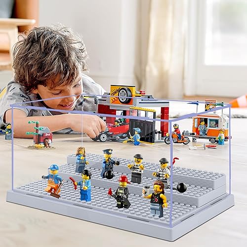 Miniatura 2 de Paquete de 2 vitrinas para bloques de figuras de acción de minifiguras, caja de almacenamiento de minifiguras acrílicas con 3 escalones movibles,