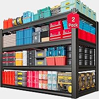 Vista 17 de Estantería de garaje resistente de 65 pulgadas de ancho, estantes de almacenamiento profundos de 6 niveles, estantes de garaje de metal negro