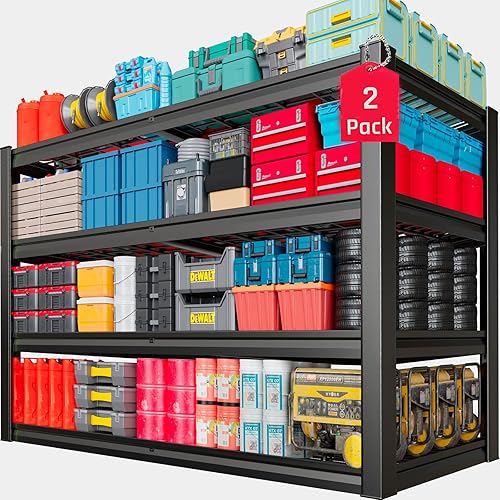 Miniatura 17 de Estantería de garaje resistente de 68 pulgadas de ancho, estantes de almacenamiento profundos de 4 niveles, estantes de garaje de metal negro