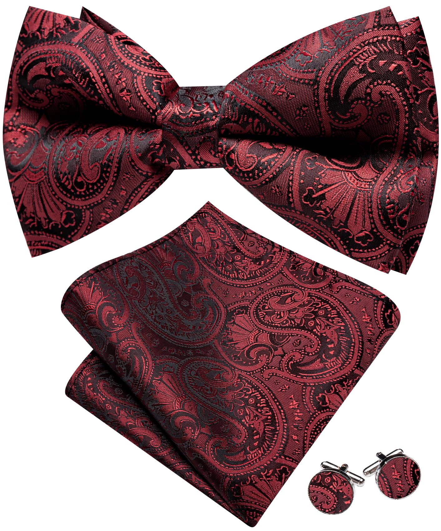 Barry.Wang Paisley Striped Bow Tie for Men Silk Pre-Tied Bowtie Set