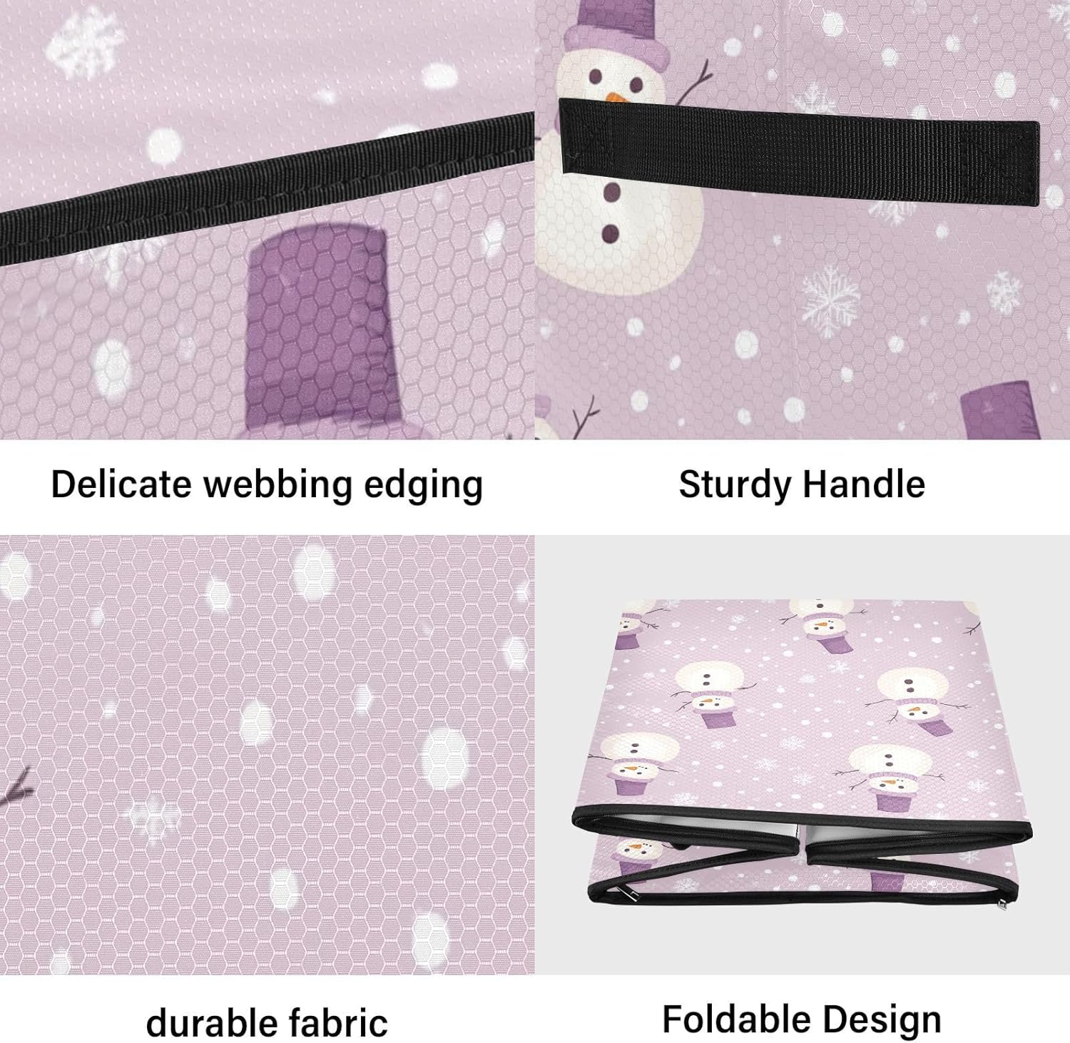High Capacity Christmas ornament organizer Holds Up to 64, Two Handles sturdy Holiday Storage Case with Lid,Snowmen Lavender and Beige