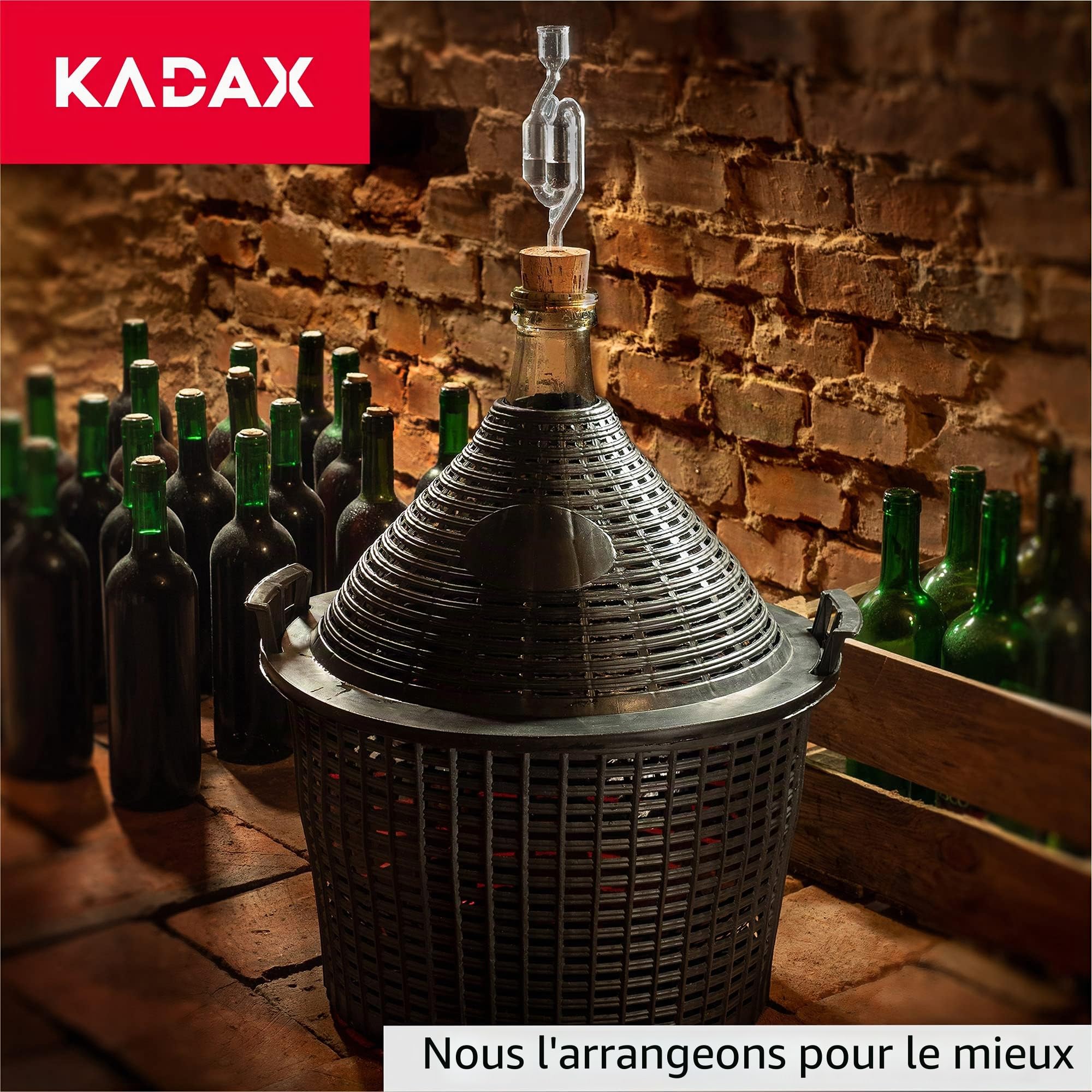 KADAX bonbonne en Verre 20L – Ballons de Fermentation à col étroit avec Panier pour vin, bière & cidre