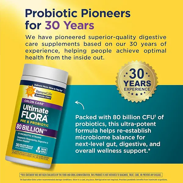 Renew Life Probiotic Colon Care Probiotic Capsules, Daily Supplement Offers Colon Support, L. Rhamnosus GG, Dairy, Soy and gluten-free, 80 Billion CFU, 30 Count 4