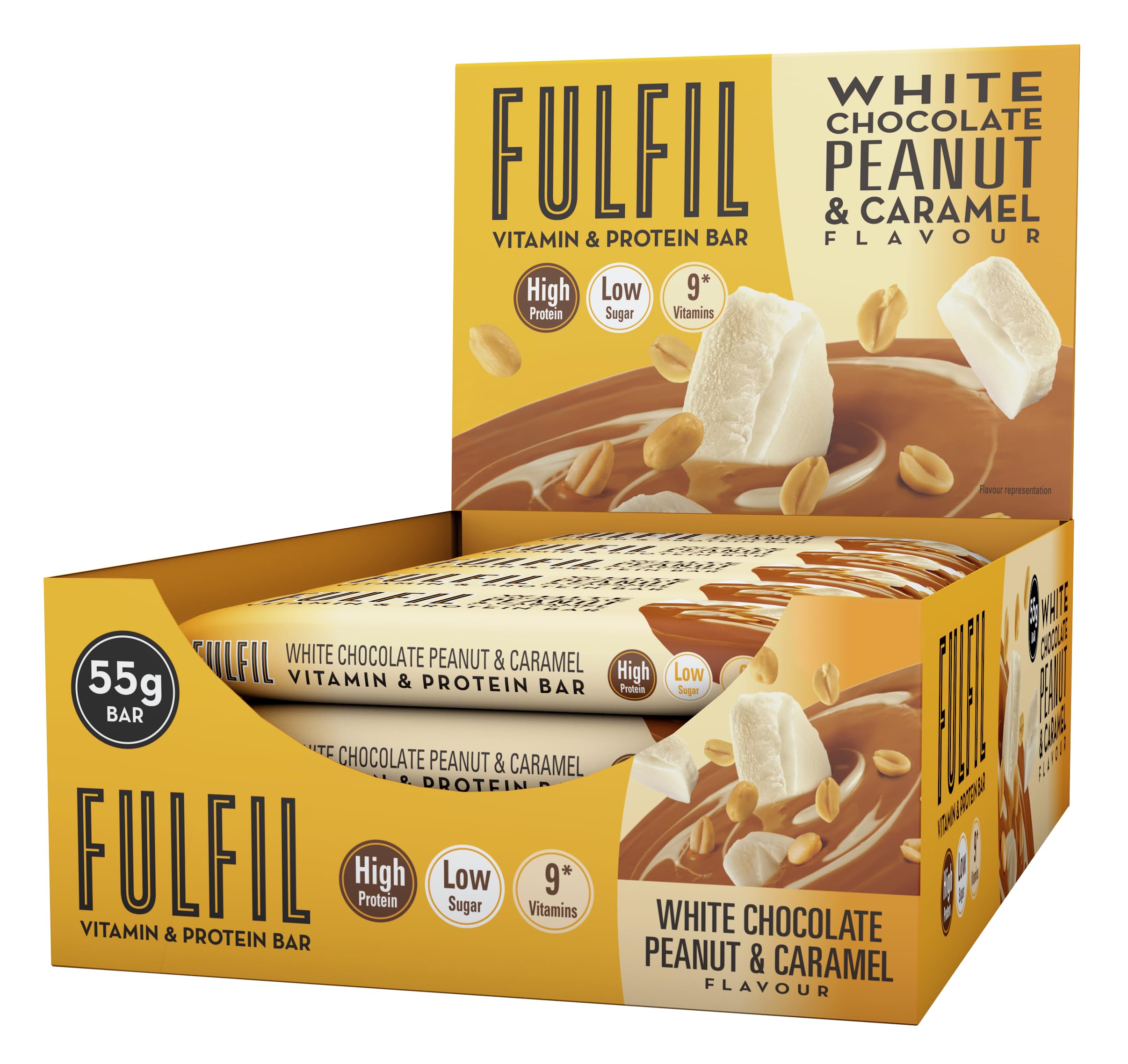 White Chocolate Peanut & Caramel Flavour Bar, High Protein, 9 Vitamins, Low Sugar 15x55g