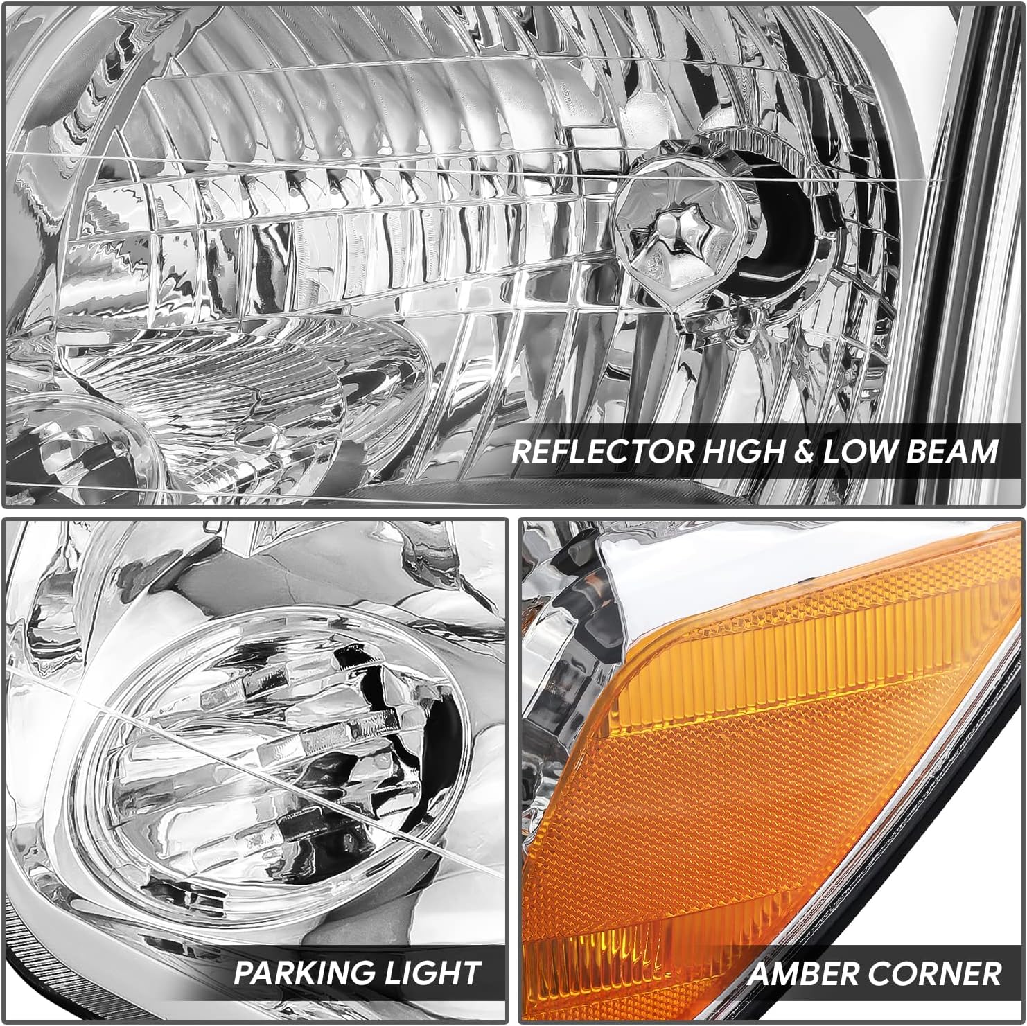 DNA MOTORING Pair of OE Style Headlights Compatible with 05-07 Sequoia / 05-06 Tundra Crew Cab, Chrome/Clear/Amber, HL-OH-TT054P-CH-AM