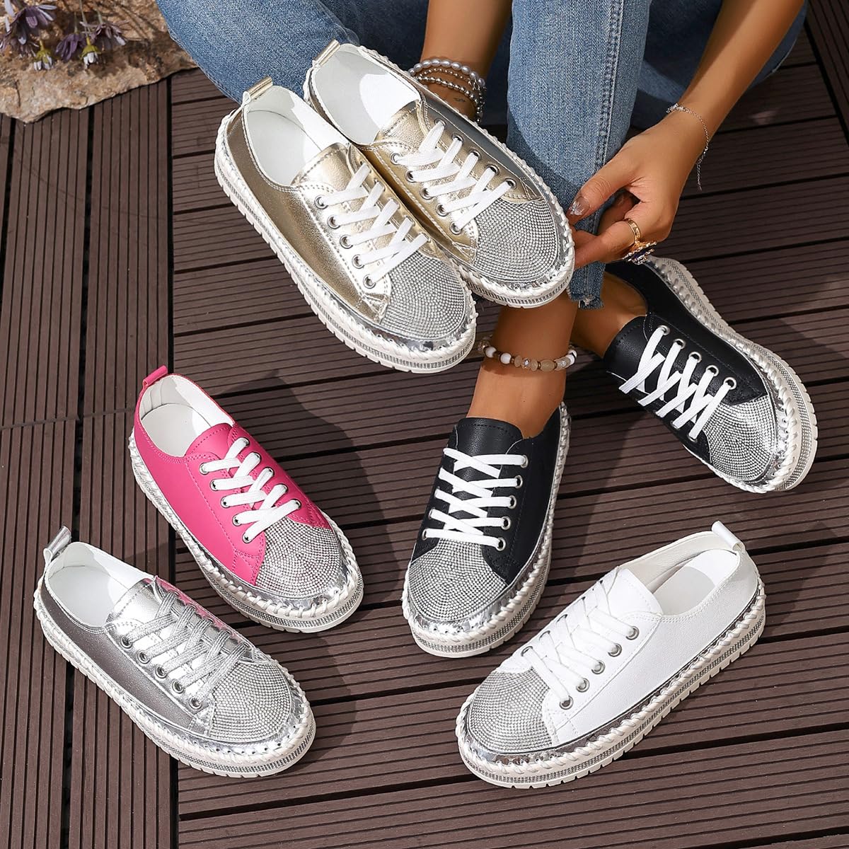 Scarpe casual alla moda con strass scintillanti da donna