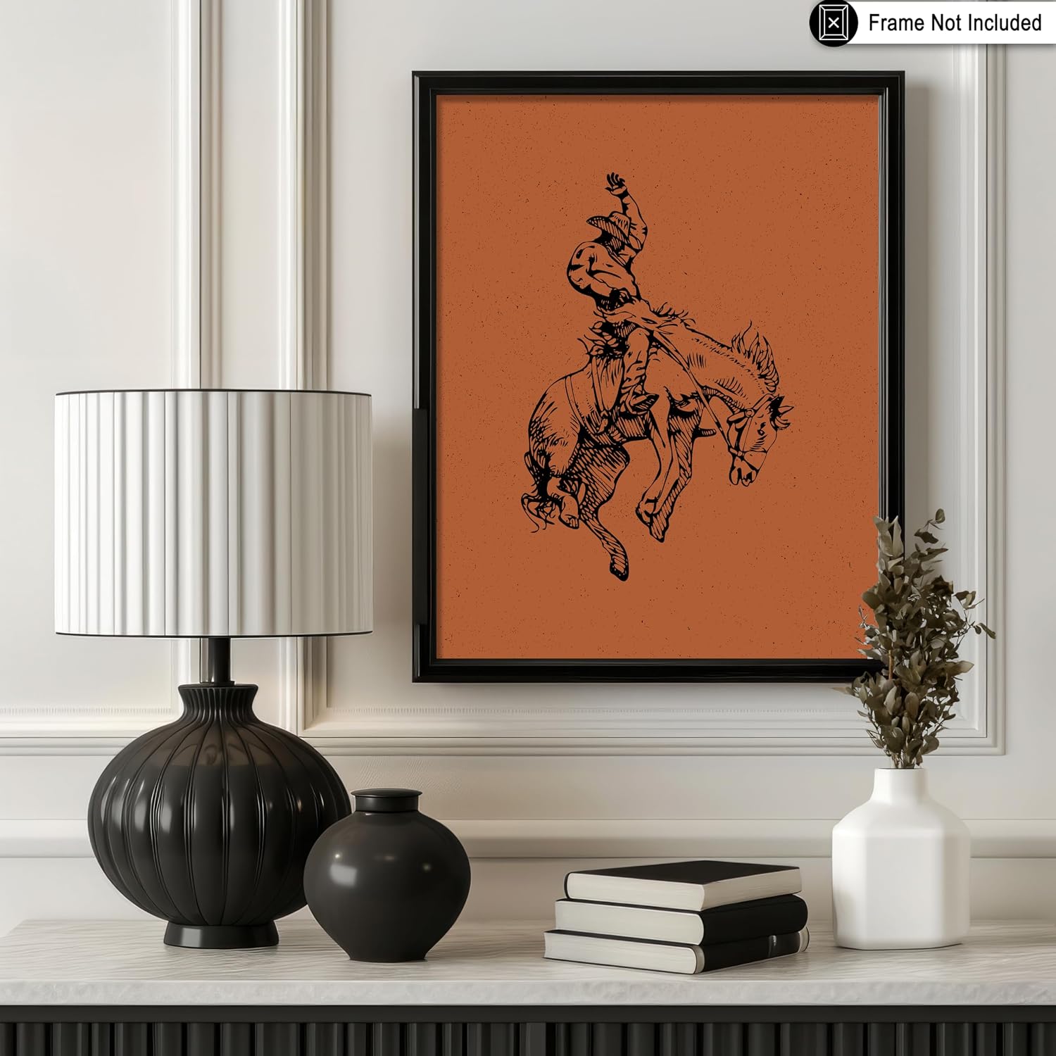 Poster Master Brown Rodeo Poster - Retro Cowboy on Bucking Horse Print - Cowboy Art - Western Print - Wild West Design - Gift for Him & Her - Decor for Ranch, Barn or Living Room - 8x10 UNFRAMED