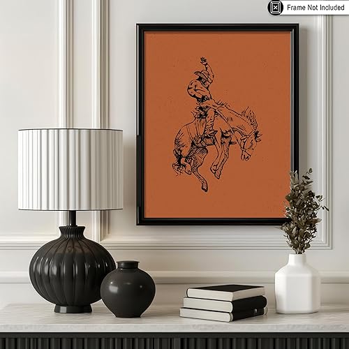Miniatura 3 de Poster Master Póster de Rodeo marrón  Estampado retro de vaquero sobre caballo  Arte de vaquero  Arte occidental  Arte del salvaje oeste  Regalo