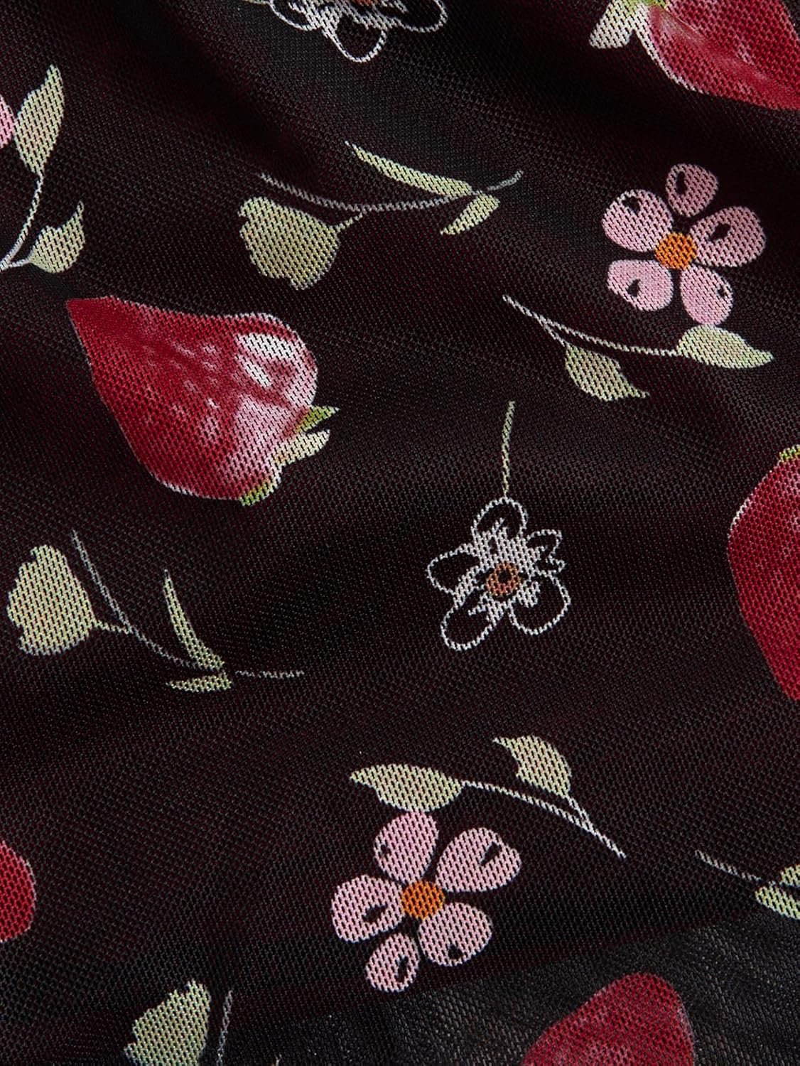 WDIRARA Women's Plus Size Strawberry Print Cami Top Mesh Camisole Lace Peplum Tops - Image 7