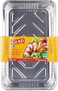 Glad Disposable Aluminum Full Size Deep Steam Pan | 2 Count | Foil Steam Pan | 20.5” x 12.5” x 2.75” Aluminum Pan | Disposable Steamware | Glad Foil Pans for Steaming