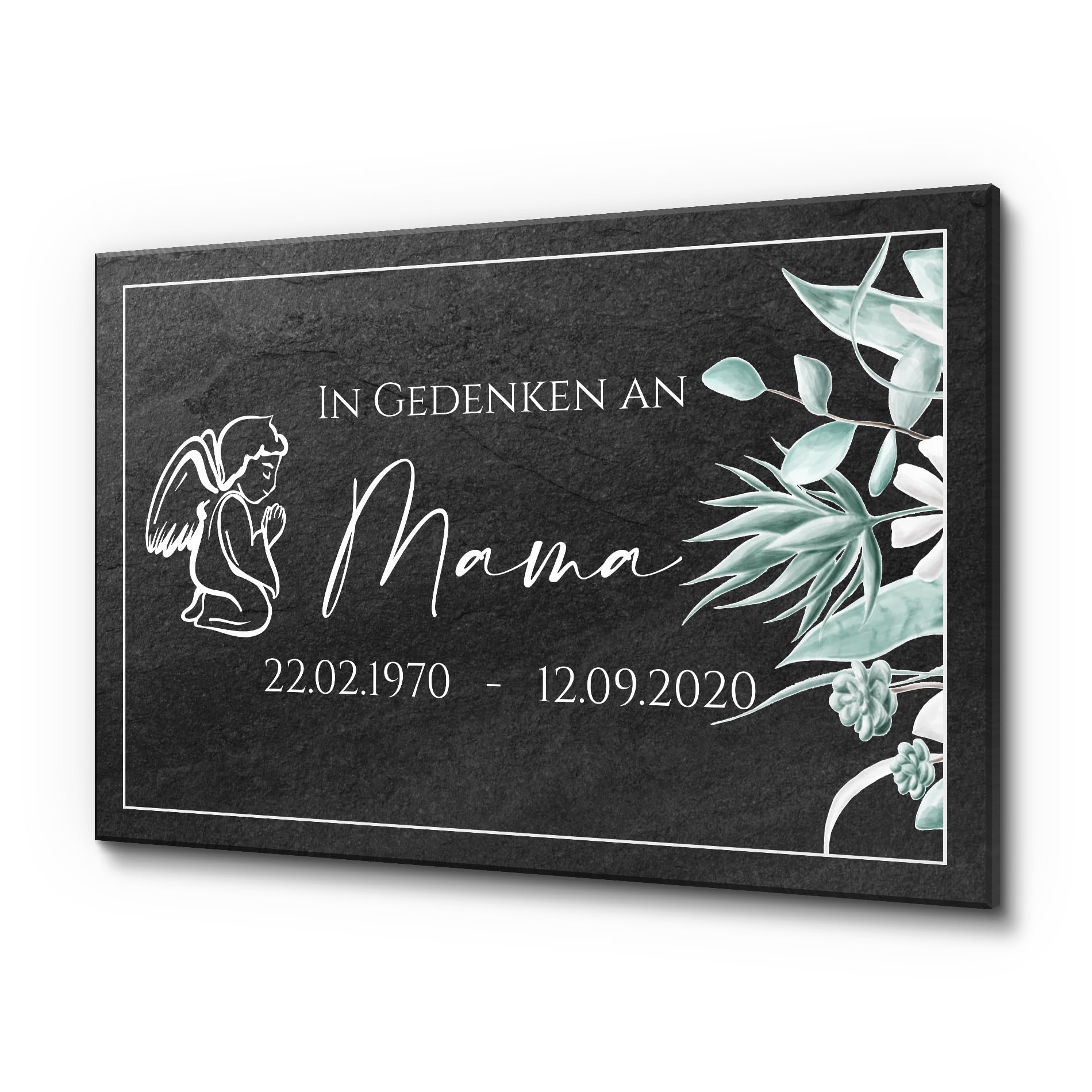 CHRISCK design Schieferplatte aus Premium Schiefer mit UV-Druck | 30 x 20 cm wetterfest & personalisiert | Grabstein mit Text