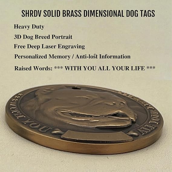 3D Embossed Pure Copper Dog ID Tag, Personalized Dog Name Tags with Original Breed Patterns, Bite & Scratch Resistant