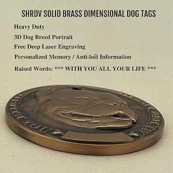 3D Embossed Pure Copper Dog ID Tag, Personalized Dog Name Tags with Original Breed Patterns, Bite & Scratch Resistant