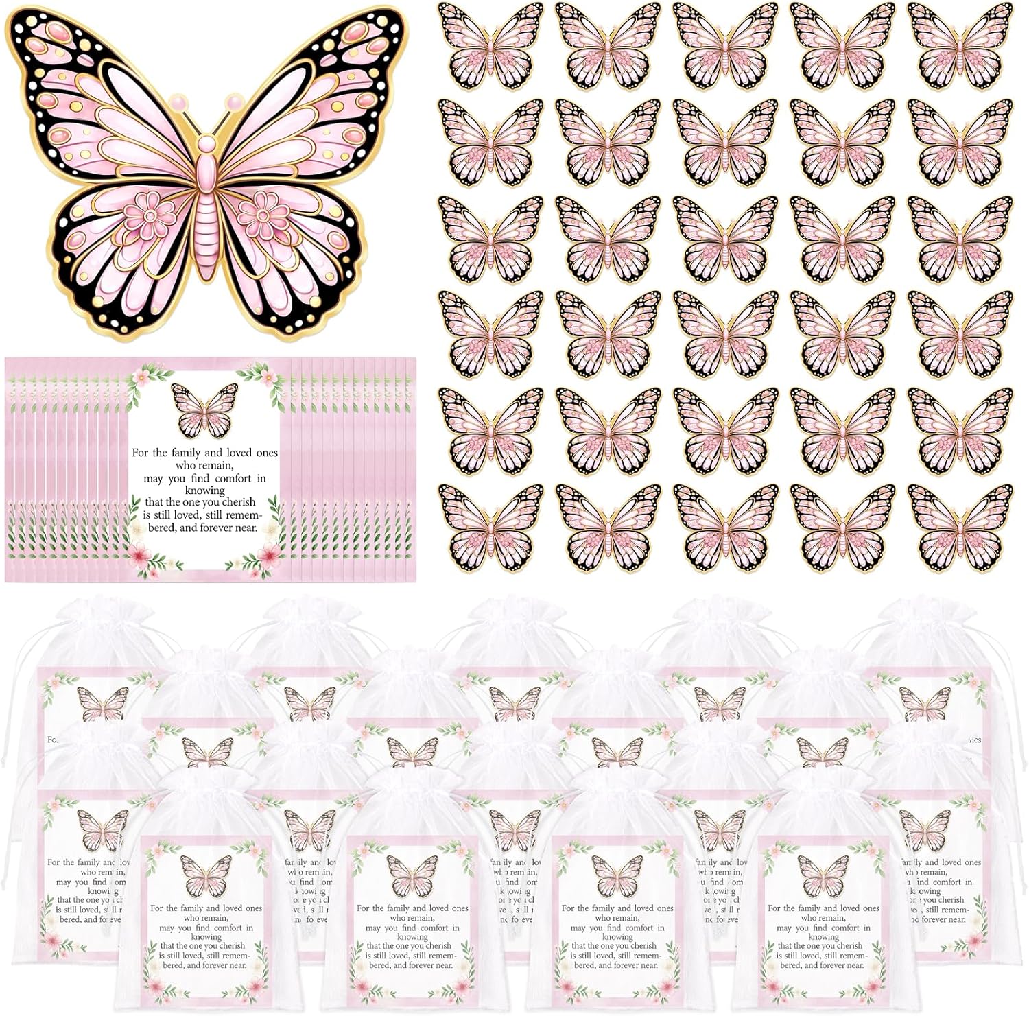 30Sets Funeral Guests Favors Bulk: Purple Butterfly Brooch Pins with Memorial Cards, Celebration of Life Thank You Gifts