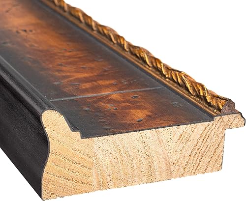 Miniatura 4 de Marco de madera maciza de nogal marrón con adornos dorados de 5 x 5 pulgadas, ancho de moldeo de 3 pulgadas, con plexiglás acrílico UV, respaldo de