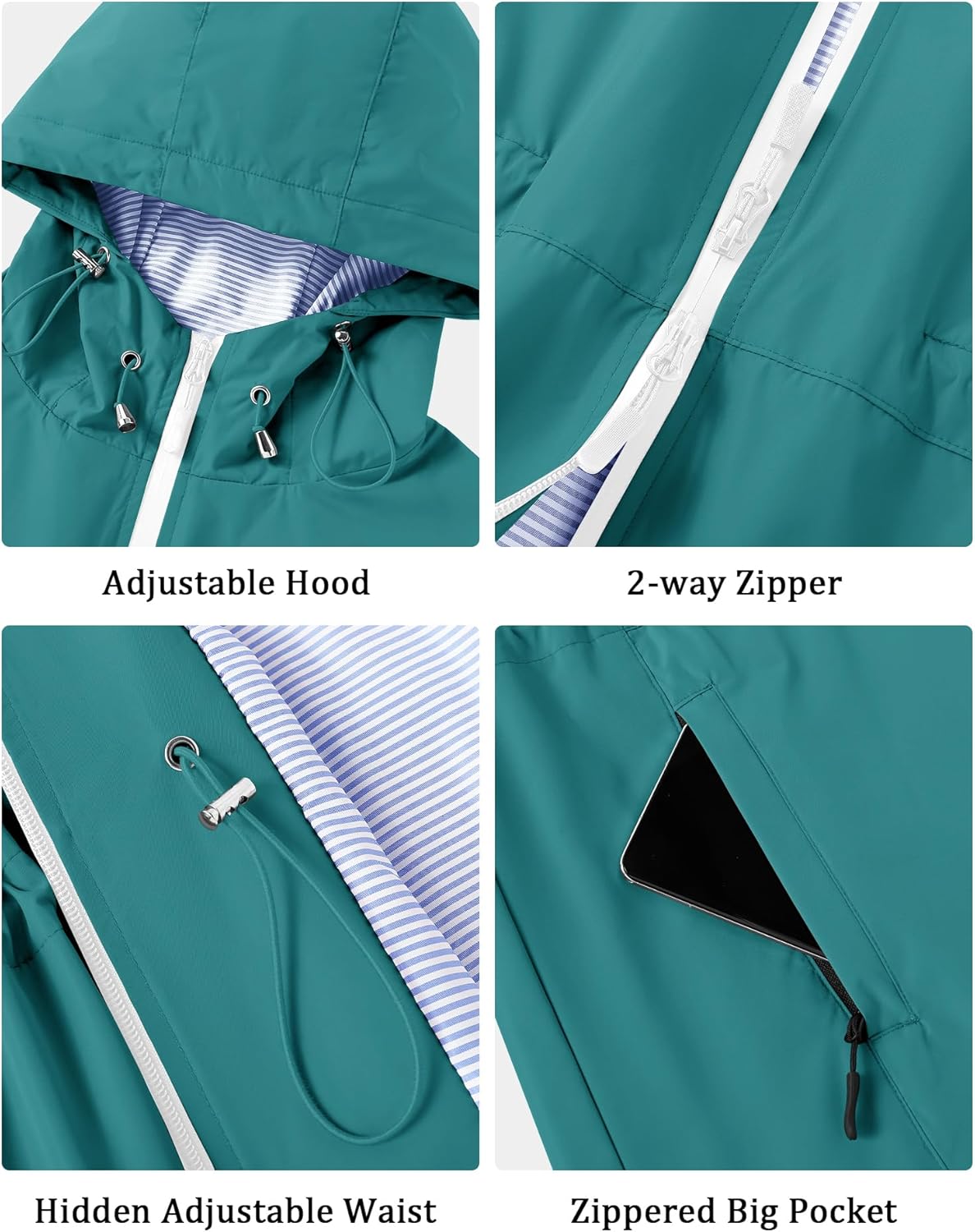 TCOT Rain Jacket Women Lined Raincoat Waterproof Windbreaker Jackets Hooded Raincoats Long Trench Coat - Image 3