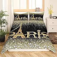Vista 1 de Erosebridal Juego de ropa de cama de París con purpurina, funda de edredón de torre Eiffel para niñas, funda de edredón suave de diamantes