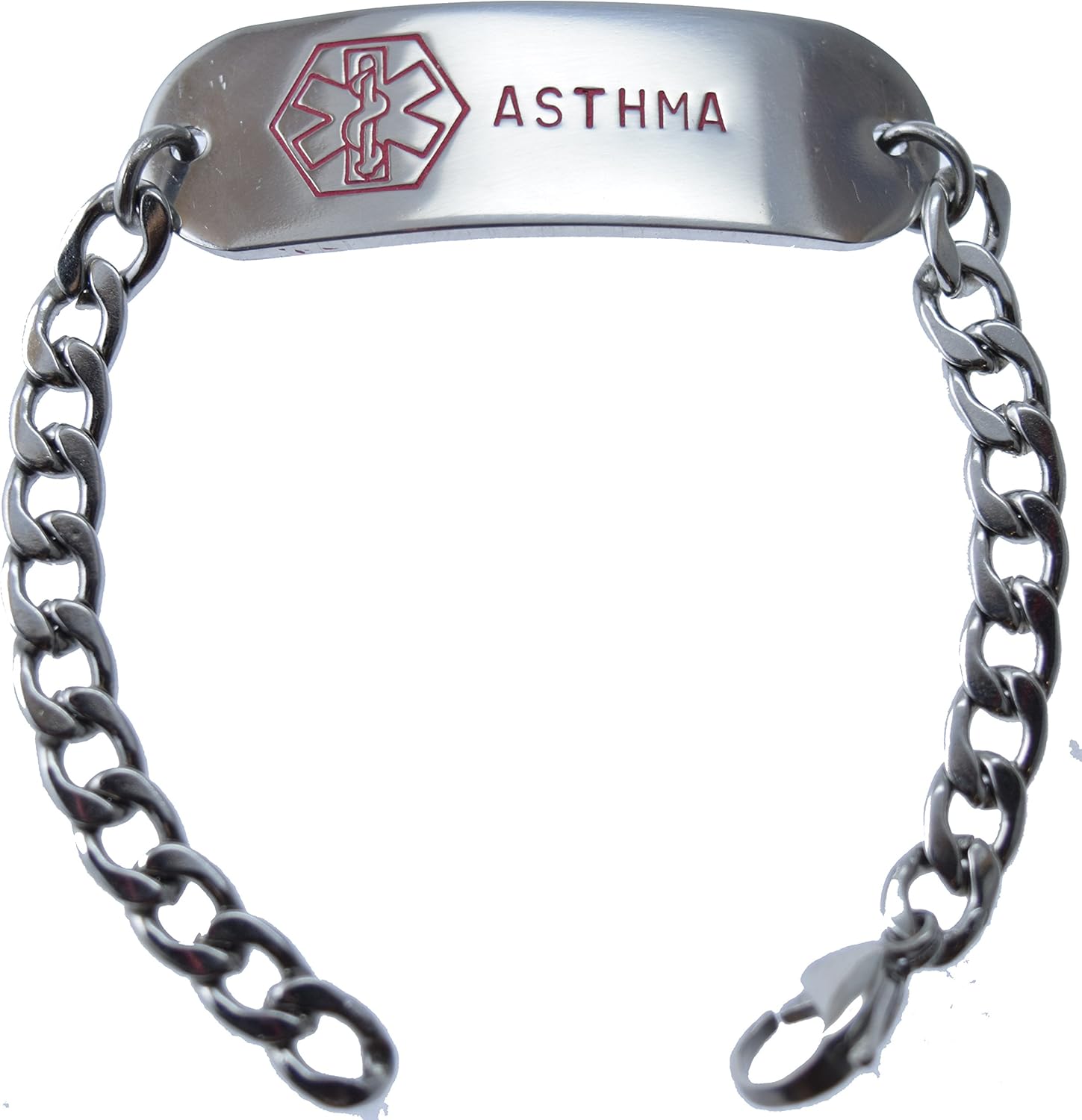 Customizable, Asthma Medical Alert Bracelet, Stainless Steel, 8" (Includes FREE Engraving)