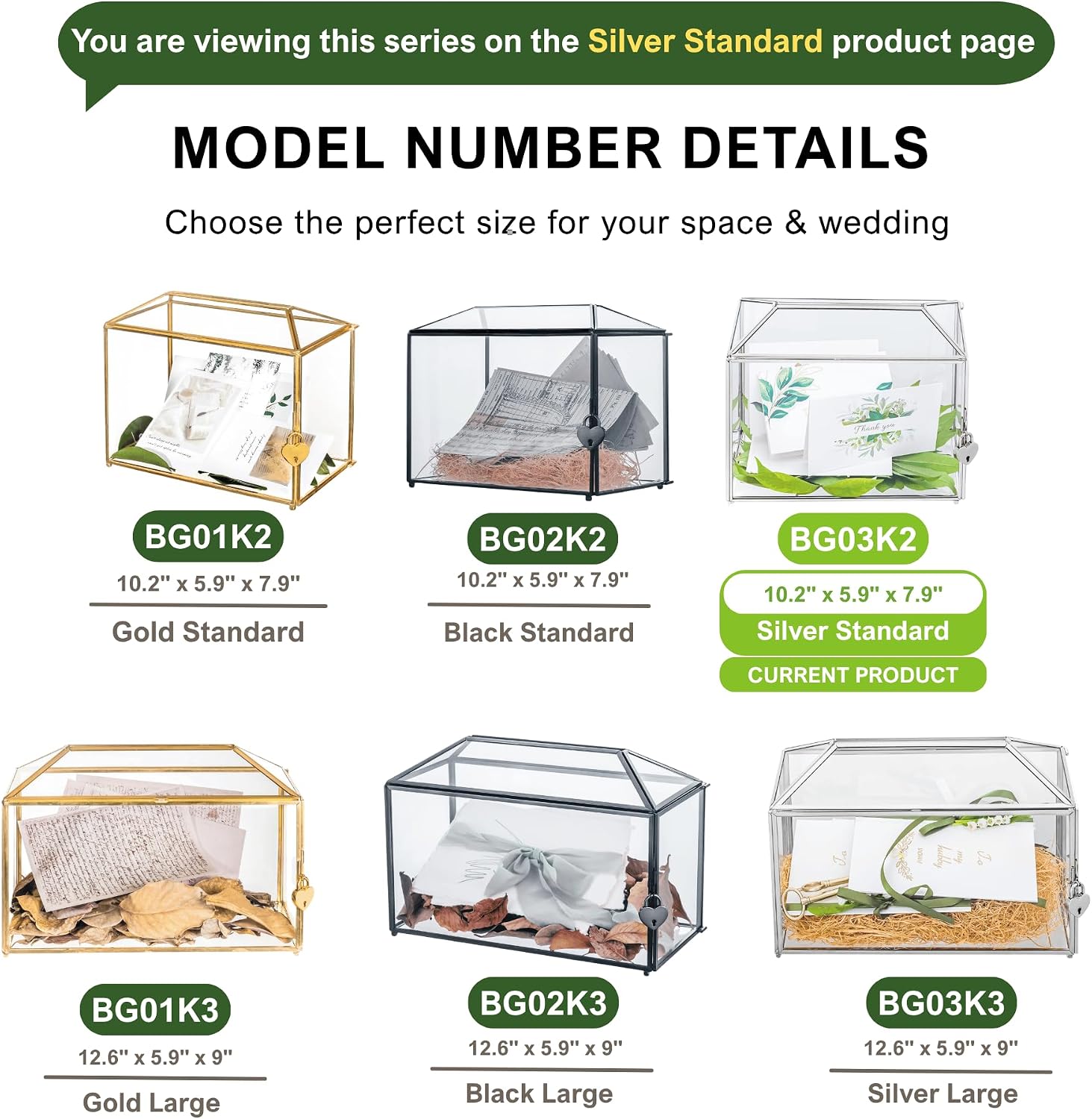 NCYP Small 10.2 x 5.9 x 7.9 Inches Silver Glass Cards Box with Slot and Lock for Micro Wedding, Birthday Party - Geometric Card Holder, Home Decorative, Slot Length 6.3'' (Glass Box Only) image 5
