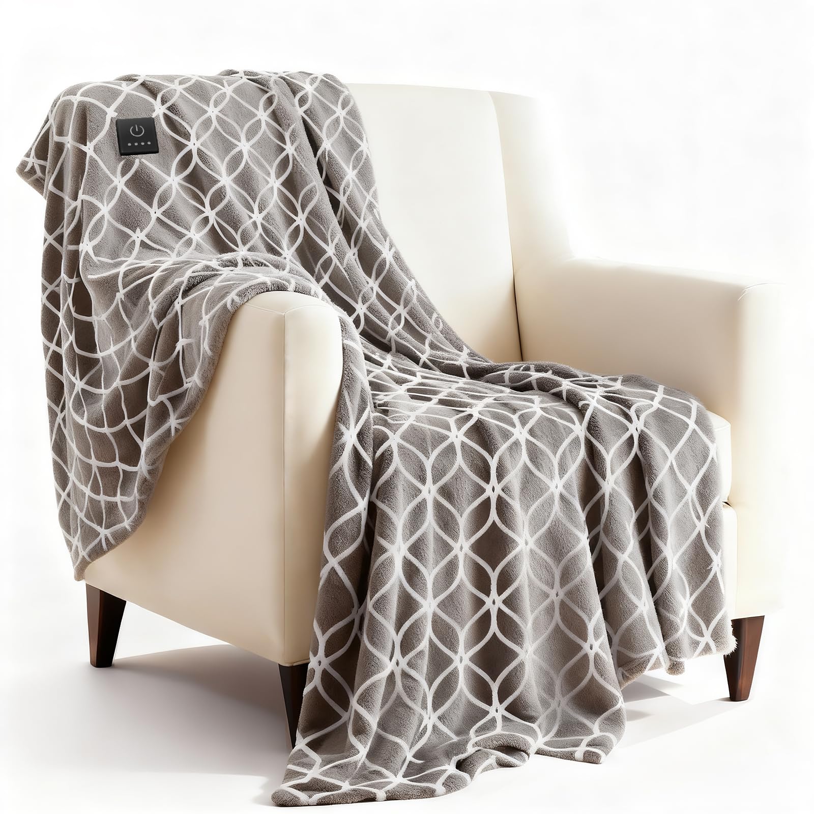 プリンチェ  Fukugen Warmer Free Blanket Etokfoks Heated Throw Blanket 50 x 60 Inch Wheat Pattern Flannel